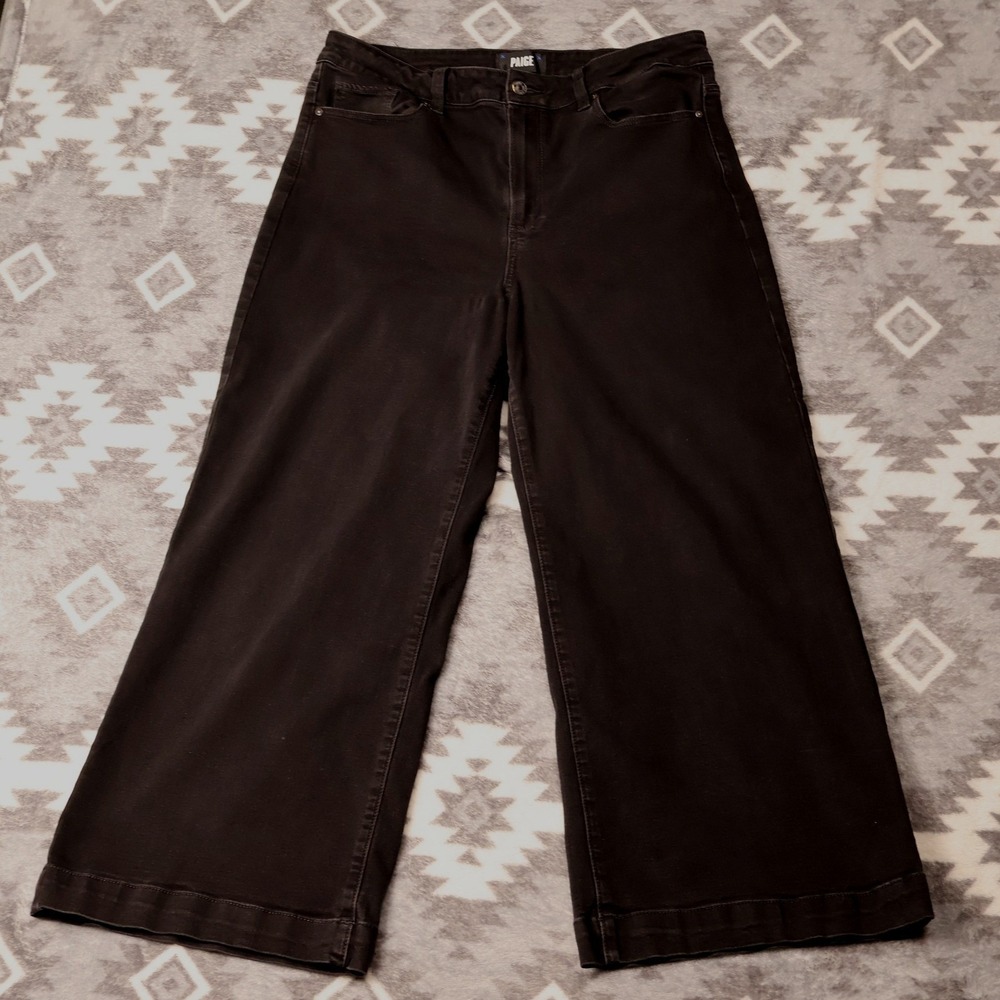 Paige Anessa High Rise Wide Leg Cropped Jeans Black 32x26" Grunge Minimalism